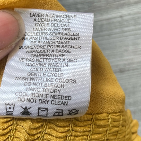 Rachel Zoe | Faux-Wrap Sleeveless Top w/ Smocking - M/L, Yellow - Picture 9 of 9